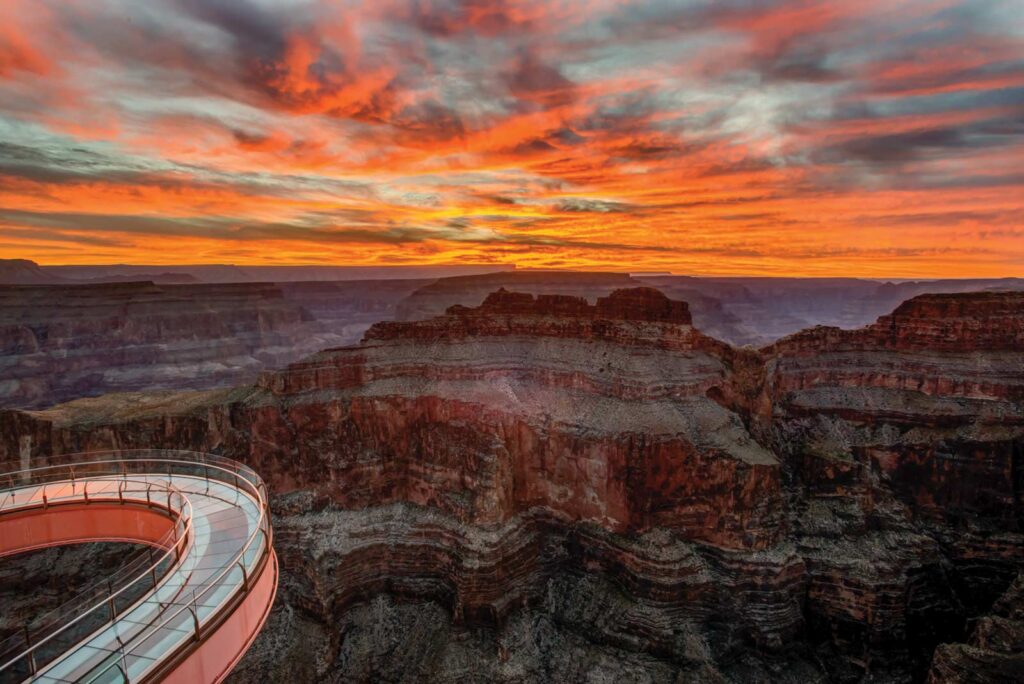 Skywalk at Grand Canyon West at sunset. Skywalk at Grand Canyon West at sunset.