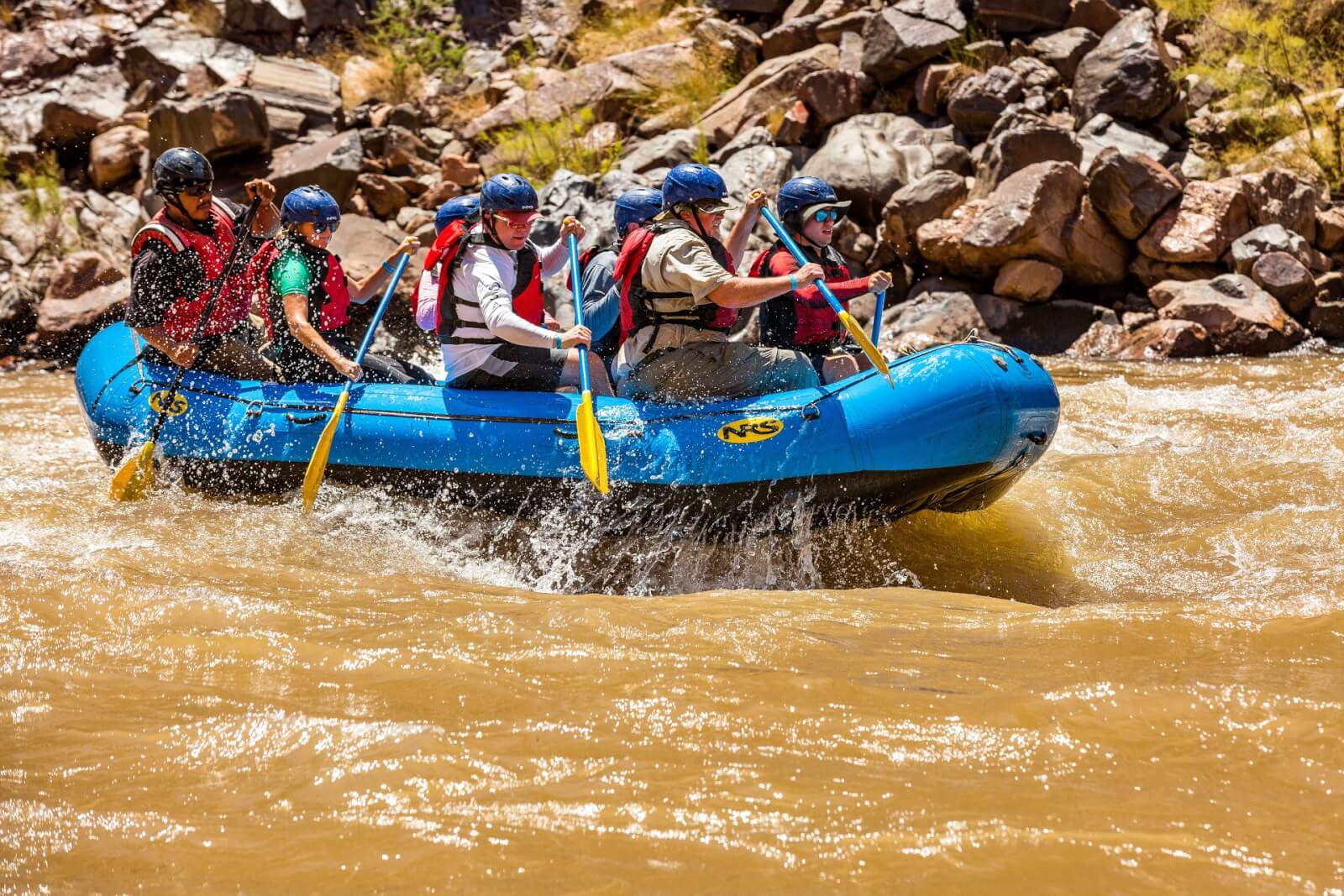 Rafters paddling the Colorado River at Grand Canyon West