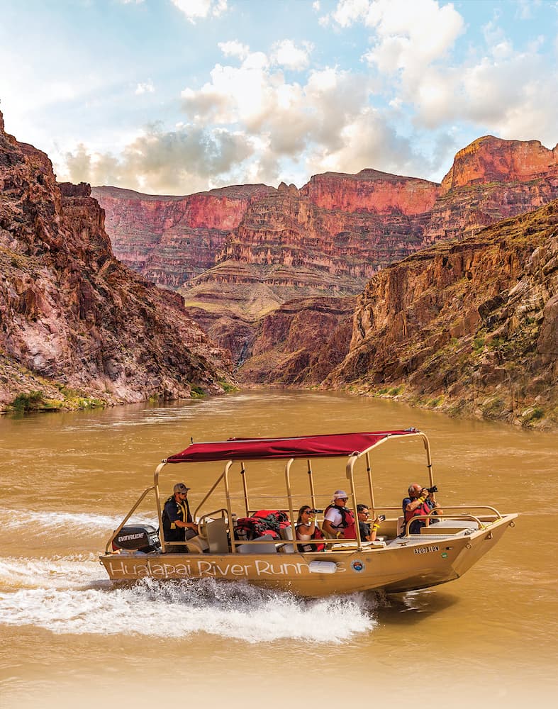 See the Grand Canyon Like Never Before pontoon boat going down the Colorado river
