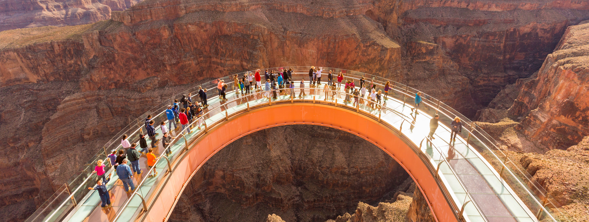 Skywalk at Grand Canyon West with people on it